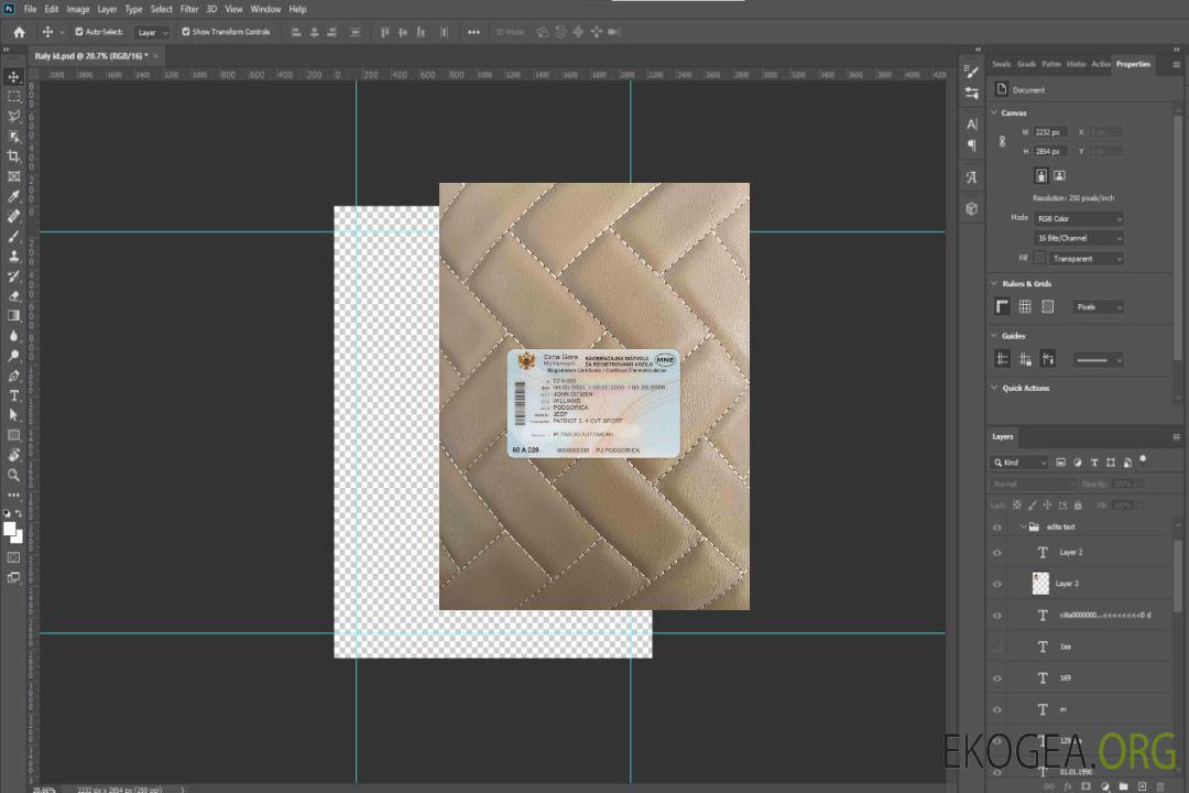 Photolook du certificat d'immatriculation du véhicule du Monténégro AVANT template Photolook du certificat d'immatriculation du véhicule du Monténégro AVANT template